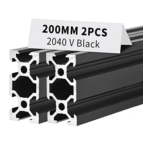 BELLA BAYS 2 Pack 200mm V-Slot Aluminum Extrusion Rails - Anodized Black Linear Guide Frame for 3D Printers, Laser Engravers & CNC Machines | European Standard 2040 Profile | DIY Workbench & Maker Projects | Perfect for Home Workshops & Professional Fabrication