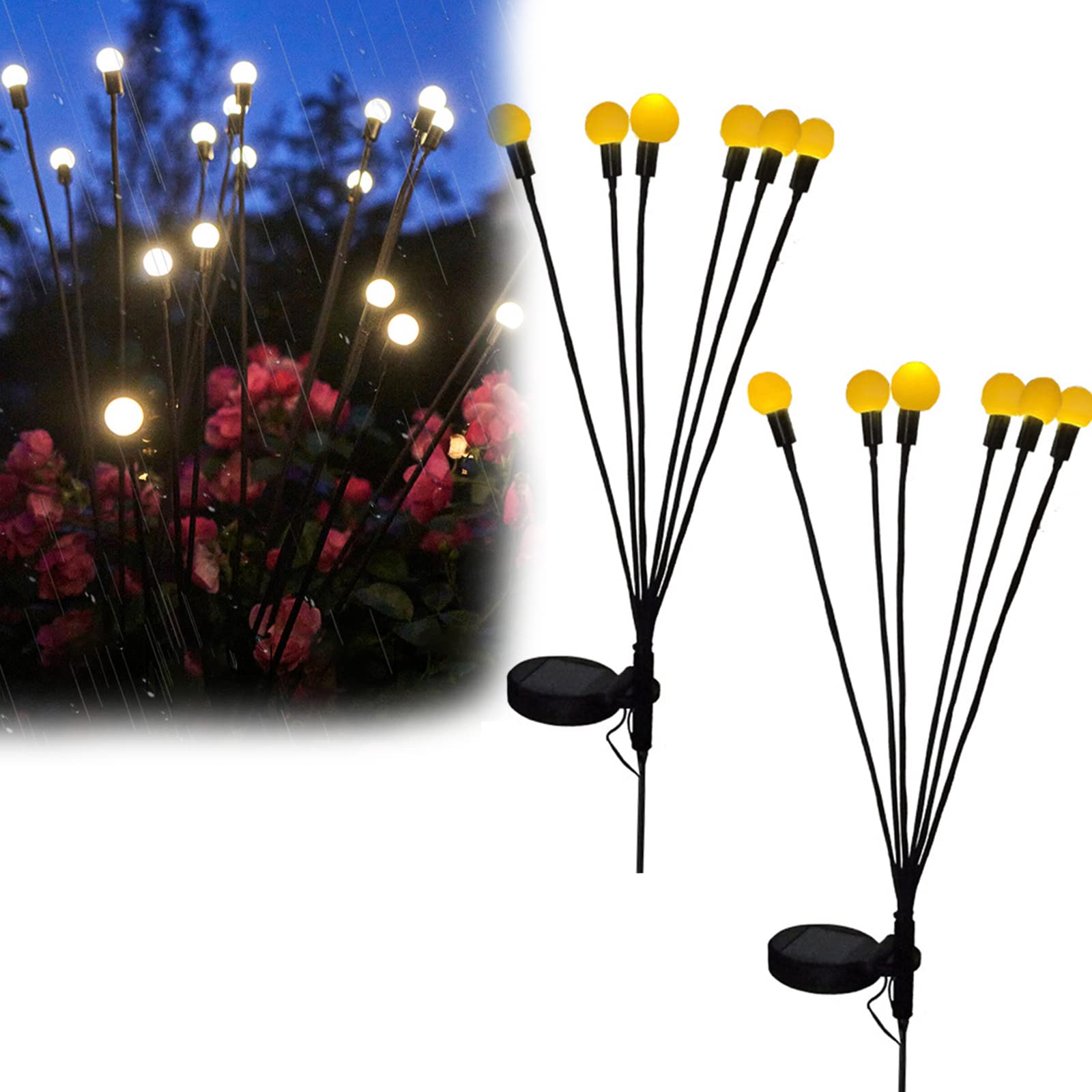 AQWEI Solar Starburst Swaying Garden Lights - 2 Pack Waterproof Outdoor Solar LED Firefly Lights with Warm White Glow | Perfect for Patio, Yard, Pathway & Landscape Decoration at Night
