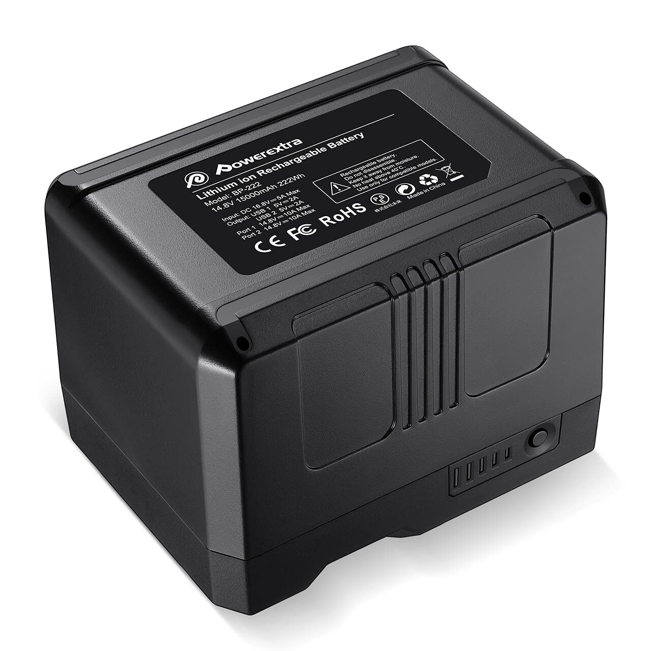 Powerextra V Mount/V Lock Battery - 222Wh 14.8V 15000mAh Rechargeable Li-ion Battery for Sony HDCAM, XDCAM, Digital Cinema Cameras - Professional Broadcast Video Camcorder Power Solution for Filmmaking & Live Streaming
