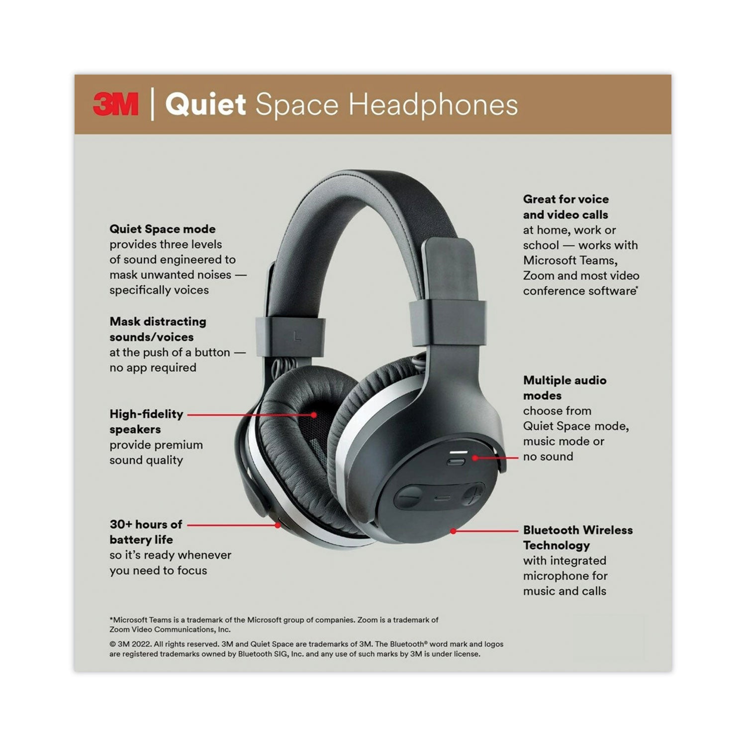 3M™ Quiet Space Noise Reduction Headphones - Black | Comfortable Over-Ear Hearing Protection for Office, Travel & Study | Blocks Background Noise for Better Focus
