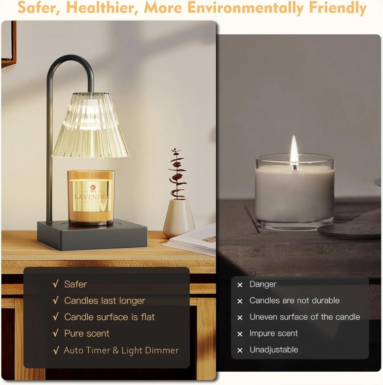 Electric Candle Warmer Lamp with 2 Bulbs & Dimmable Wax Melter - Adjustable Candle Heater for Small & Large Jars - Black Home Decor for Living Room, Bedroom & Office Aromatherapy