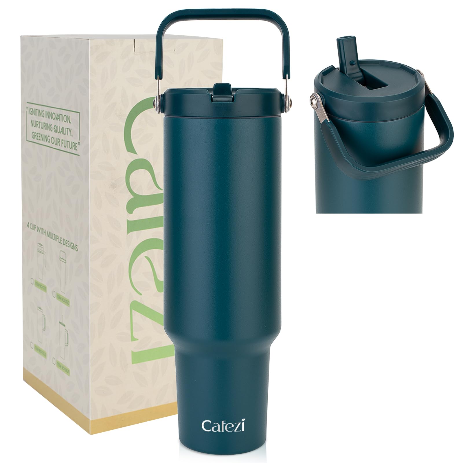 50oz Stainless Steel Tumbler with Lid & Straw - Vacuum Insulated, Leak Proof, Fits in Cup Holder - Perfect for Home, Office, Travel, Gym & Outdoor Activities