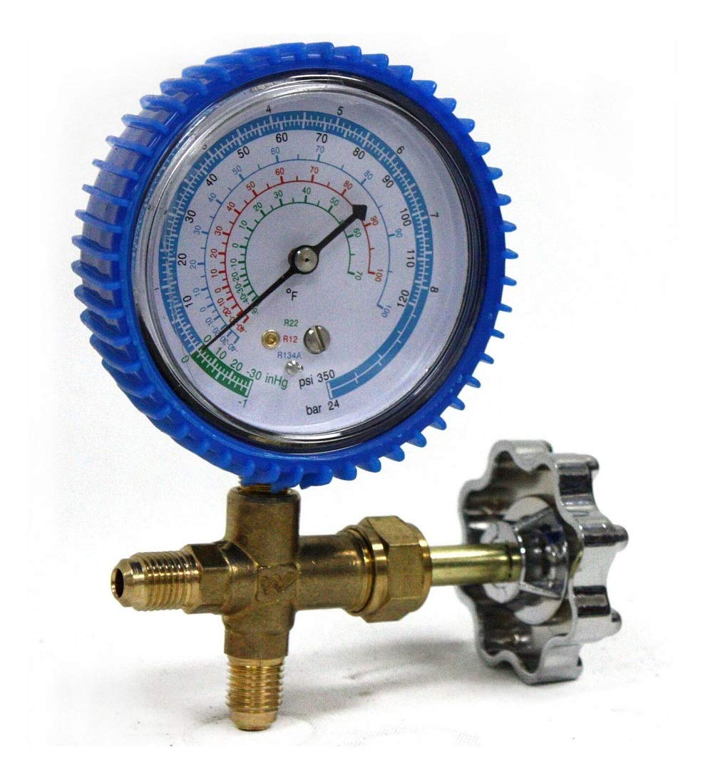 R134a R12 R22 Single Manifold Gauge Set for AC Refrigerant Charging - 4-Way HVAC Testing Kit for Auto & Home Air Conditioner Maintenance & Repair