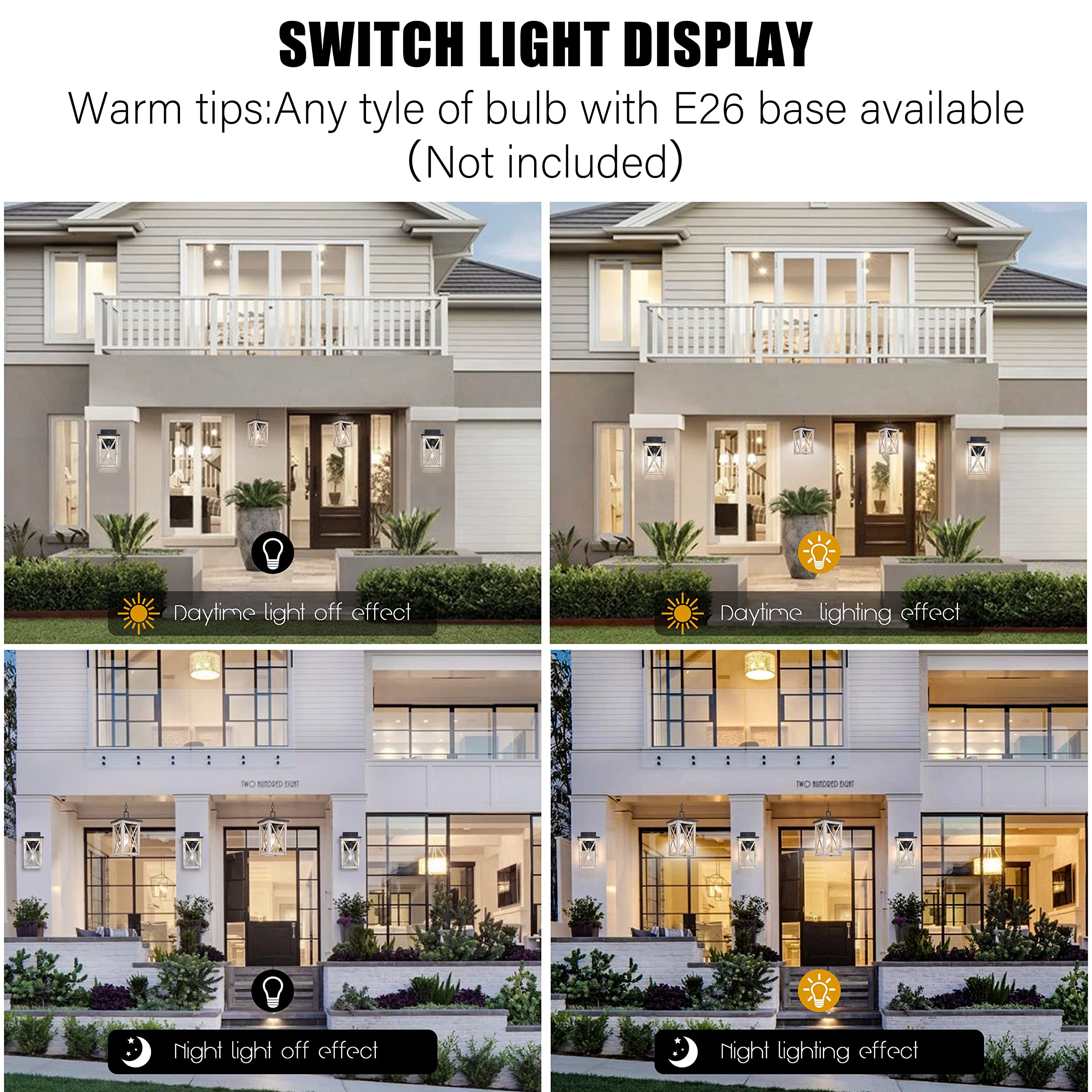 Outdoor Pendant Light - Waterproof Hanging Lantern with Wood Grain & Glass Shade - 1-Light Exterior Fixture for Porch, Patio, Entryway - Perfect for Garden, Deck, and Outdoor Dining Areas