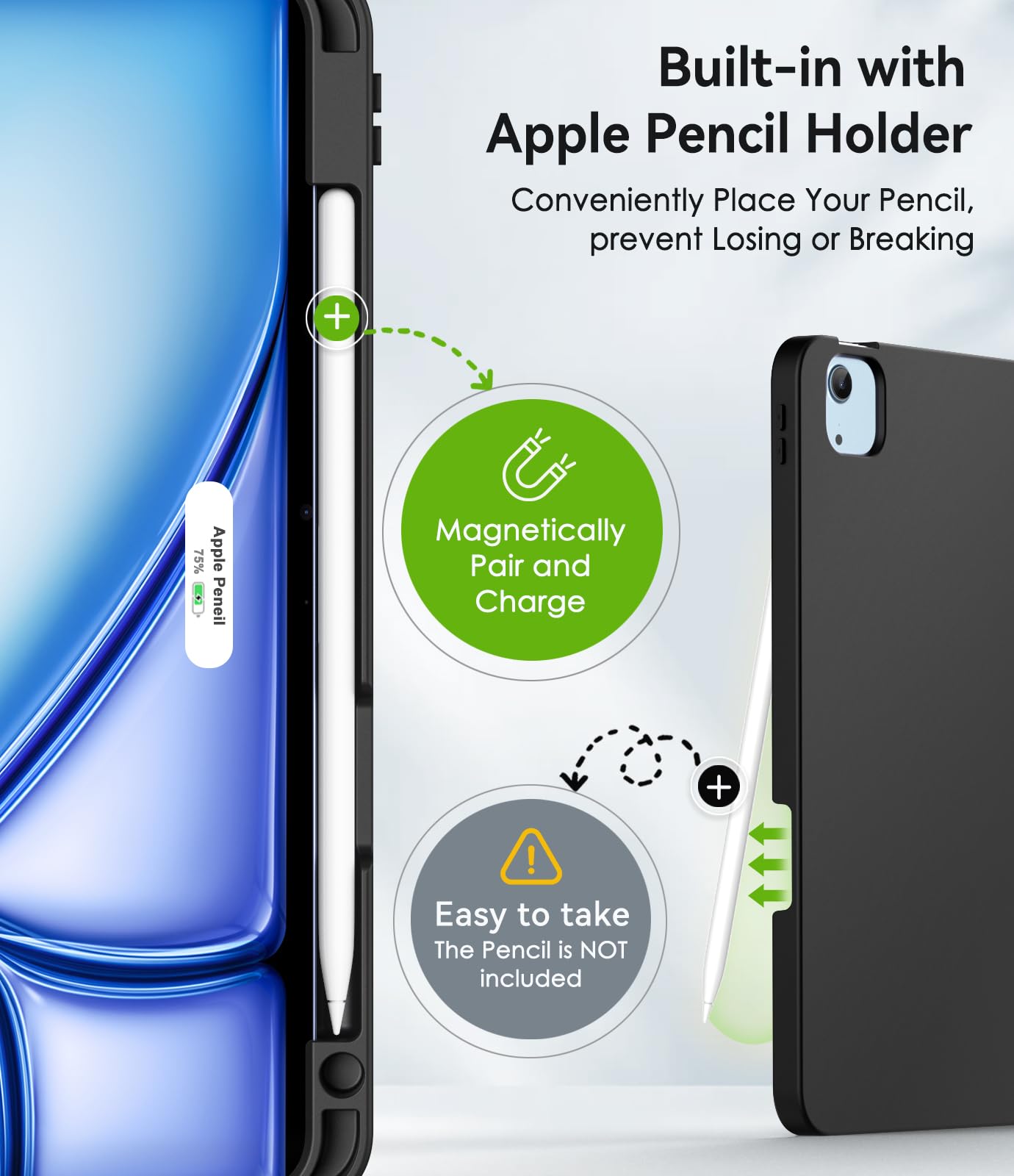 Premium Leather Case for iPad Air 11-inch M2 (2024) & iPad Pro 11 (1st-4th Gen) - Multi-Angle Stand with Apple Pencil Holder & Storage Pocket, Marble Green - Perfect for Work, Travel & Home Office Use