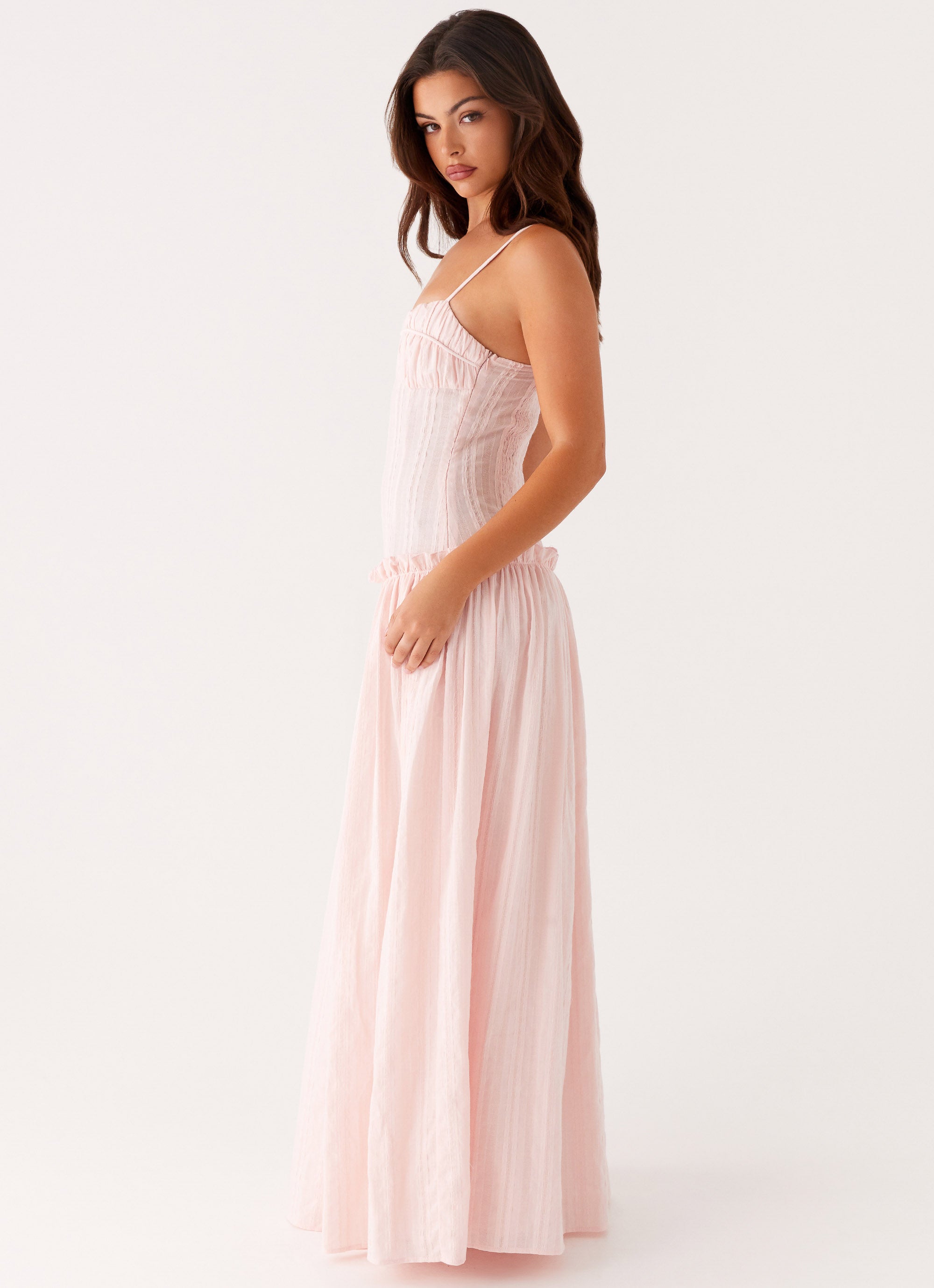 Jacinda Drop Waist Maxi Dress for Women - Flowy Long Summer Dress in Soft Pink | Perfect for Beach Vacations, Weddings & Date Nights