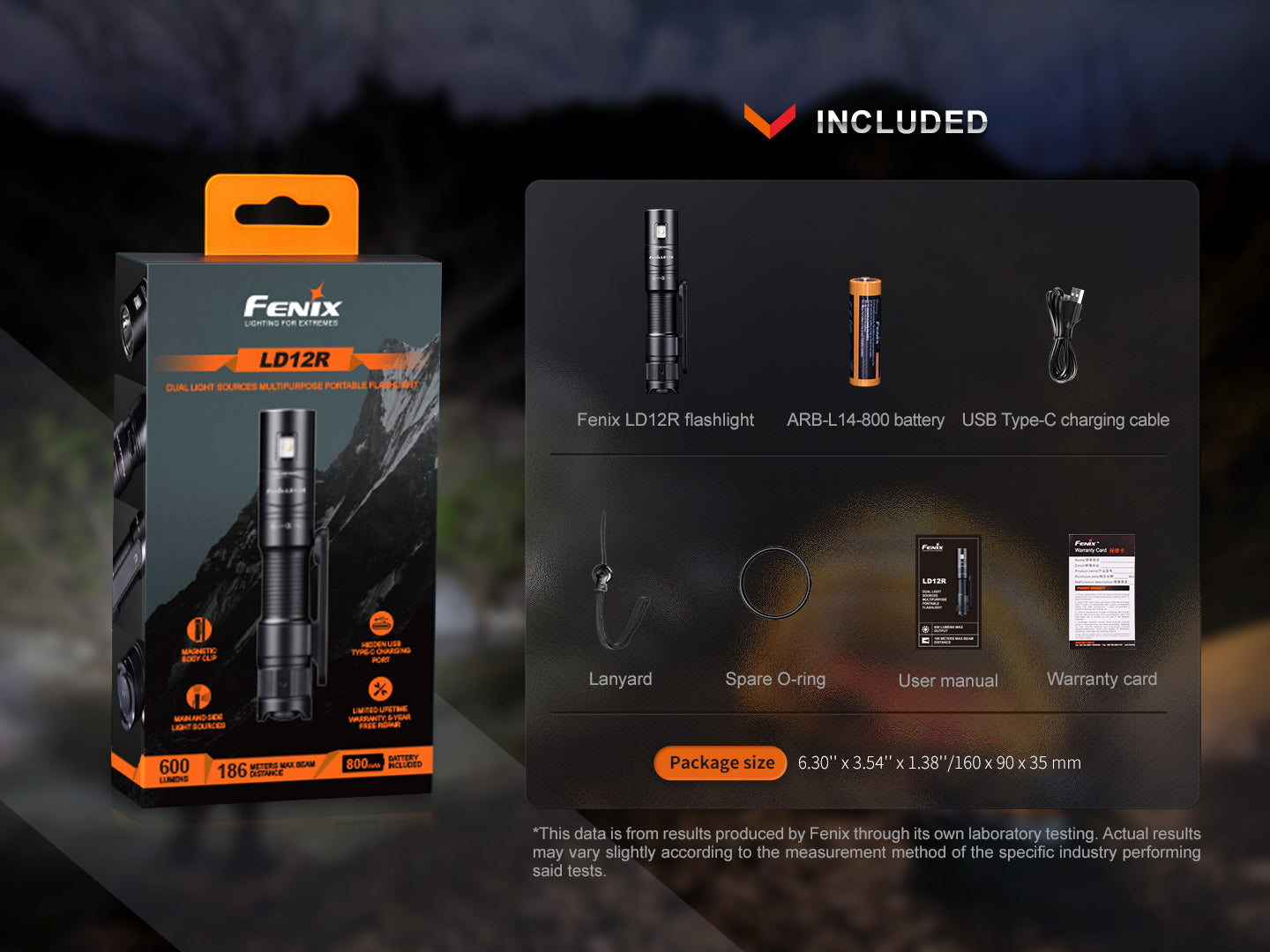 Fenix LD12R Rechargeable Flashlight - 600 Lumens High Brightness, Dual Light Modes for Camping, Hiking & Emergency Use