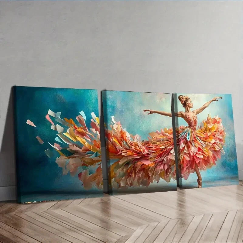 3-Piece Flowing Ballerina Wall Art Set - Bright & Beautiful Framed Canvas Prints 60x90cm | High Quality Australian Made | Ready to Hang | Perfect for Living Room, Bedroom & Office Decor