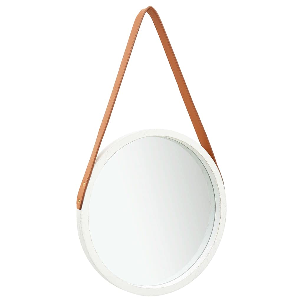 Tikarti 15.7 Inch Round Wall Mirror with Adjustable Strap - White Vanity Mirror for Bathroom, Bedroom & Makeup - Shatterproof Decorative Mirror for Home Decor