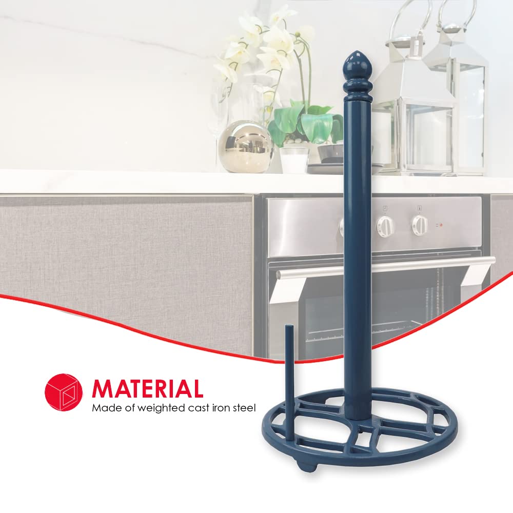 Home Basics Iris Freestanding Cast Iron Paper Towel Holder with Tear Bar - Slate Gray | Sturdy Kitchen & Bathroom Organizer for Countertops & Pantries