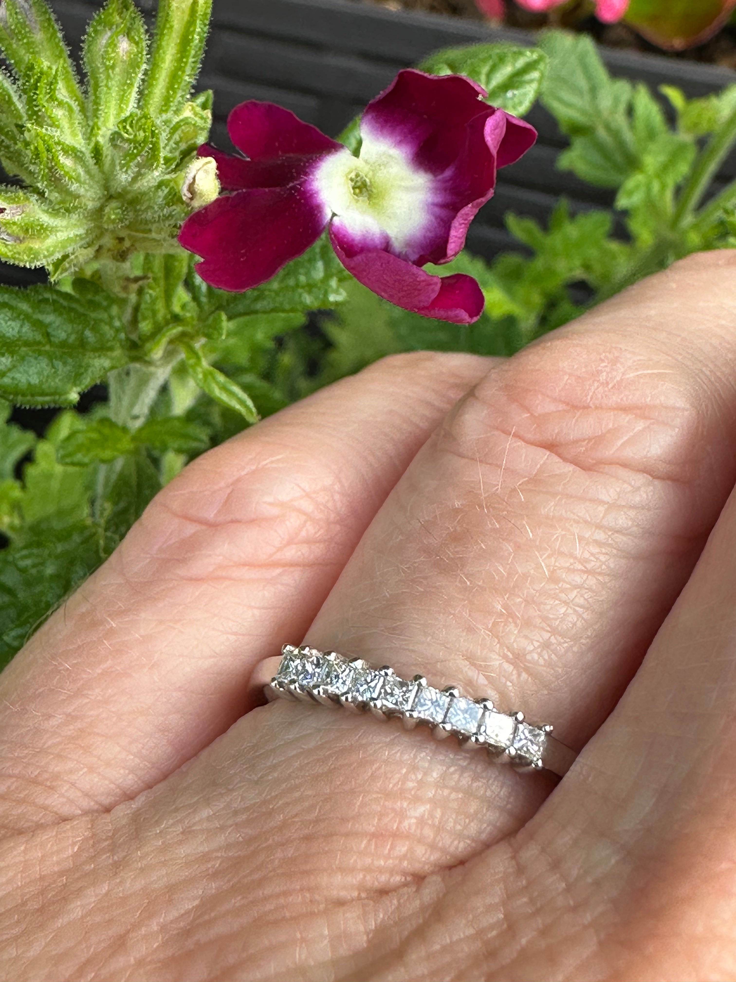 Platinum Princess Certified Diamond Half Eternity Ring - 14K White Gold Wedding Band, Anniversary Gift for Her, Perfect for Bridal Jewelry & Special Occasions