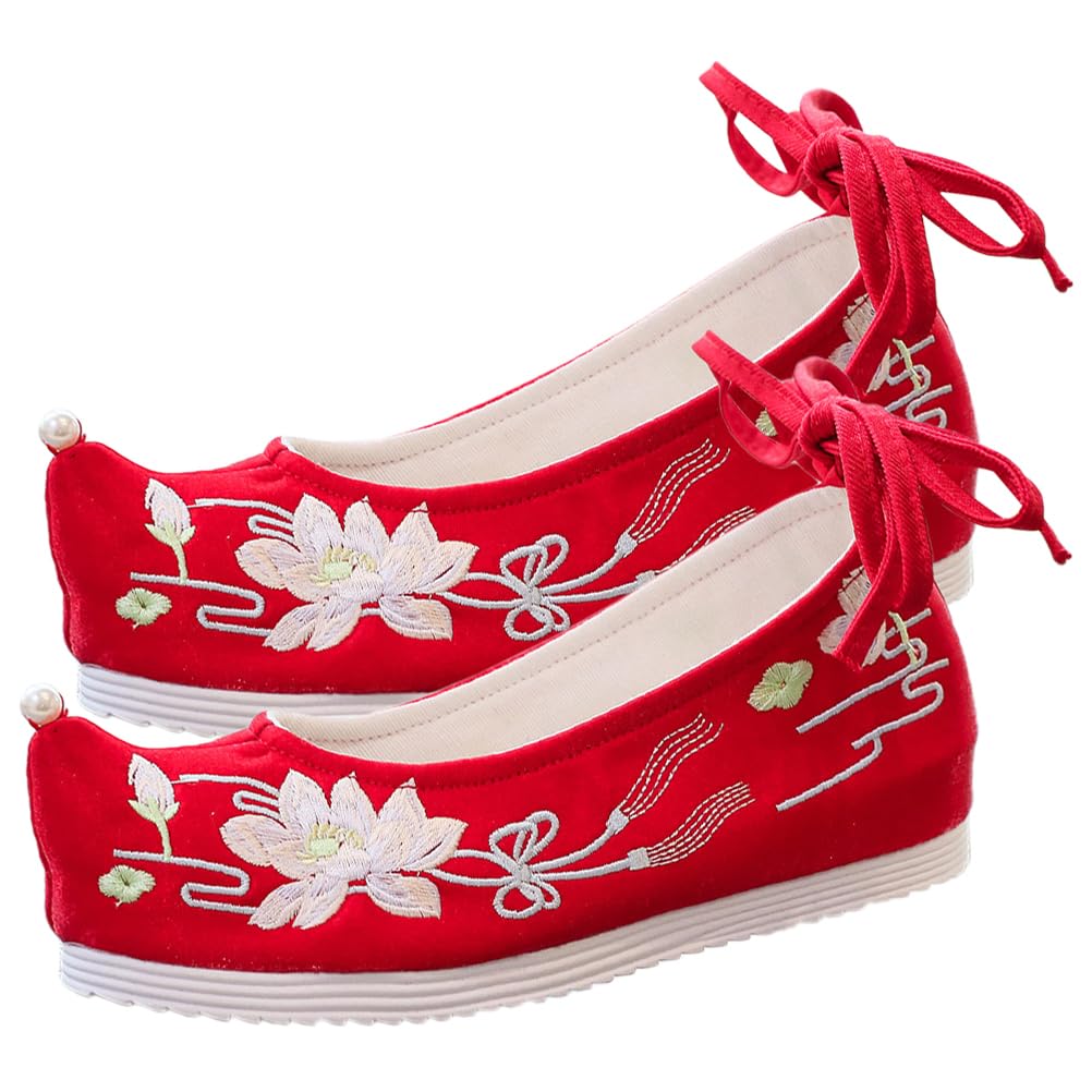 Chinese Embroidery Shoes for Women - Handmade Floral Embroidered Flat Shoes - Vintage Hanfu Style Comfortable Slippers - Perfect for Traditional Costumes, Cosplay and Cultural Events