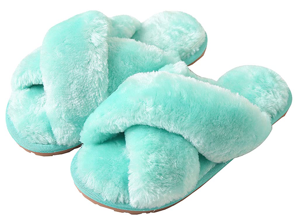 D.S. MOR Women's Criss Cross Fluffy Fuzzy House Slippers - Ultra Soft Comfortable Indoor Slippers for Cozy Home Relaxation & Winter Warmth