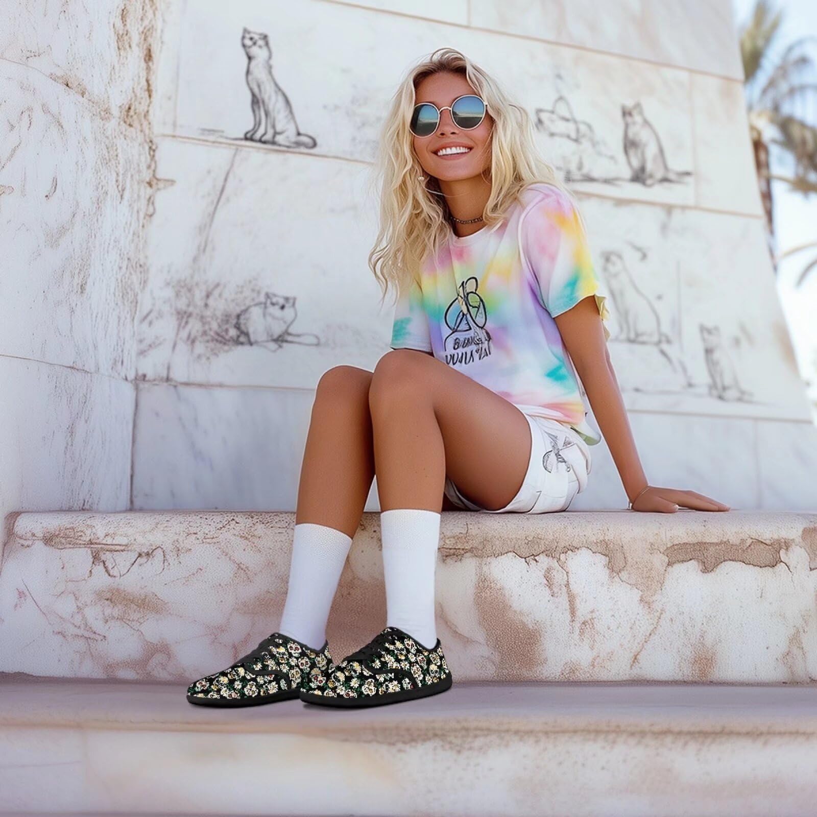 Skull Print Women's Minimalist Barefoot Shoes - Slip On Sneakers for Hiking, Walking & Travel | Fashion Low-Top Shoes for Outdoor Activities & Casual Wear