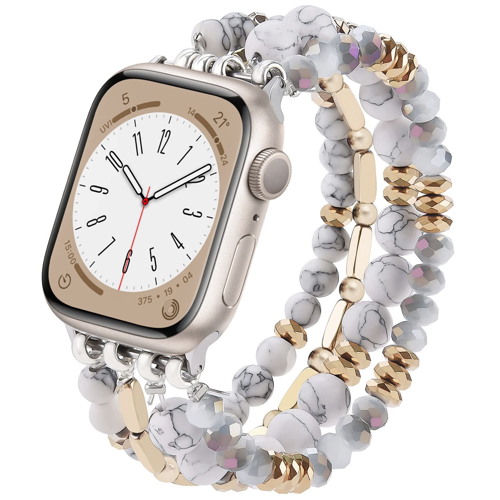 VISOOM Stretchy Beaded Bracelet Compatible with Apple Watch 40mm 38mm 41mm 42mm (Series 1-10 & SE) - Handmade Crystal Beads Fashion Watch Band for Women - Perfect for Workouts, Office Wear & Casual Outfits