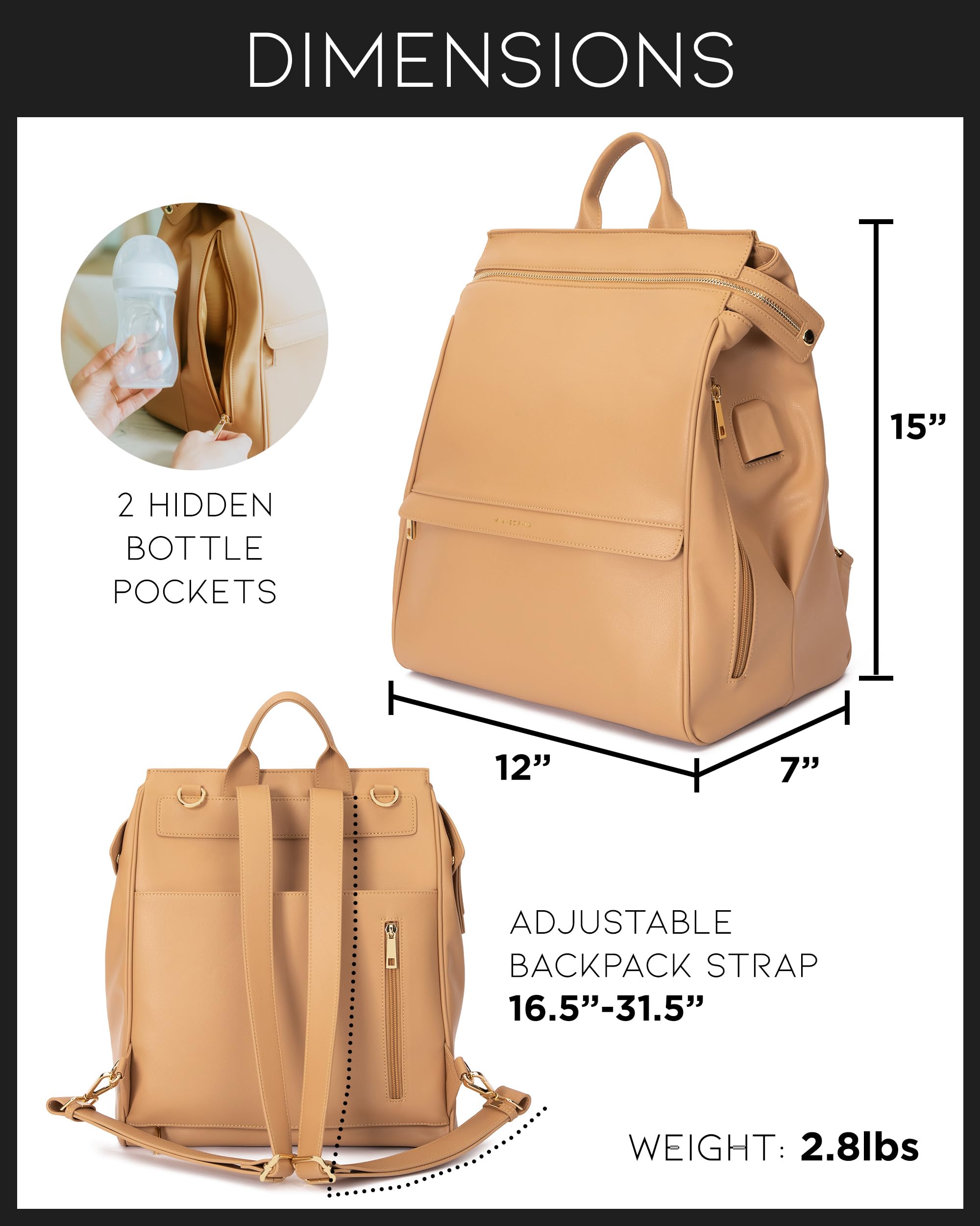 Premium Leather Diaper Bag Backpack with USB Charging Port, Insulated Bottle Pockets & Stroller Straps - Includes Changing Pad (Sophia Brown) | Perfect Baby Shower Gift & Hands-Free Parenting Essential for Travel, Park Outings & Daily Use