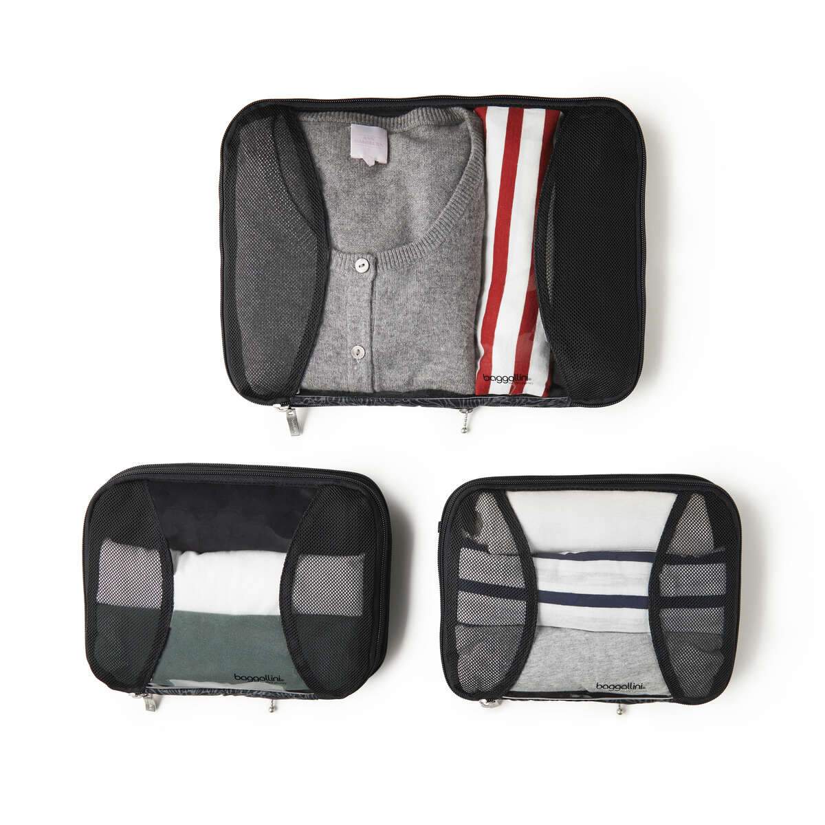 Baggallini 2 Medium & 1 Large Compression Packing Cubes for Travel - Space Saving Organizers for Suitcases, Backpacks & Carry-On Luggage