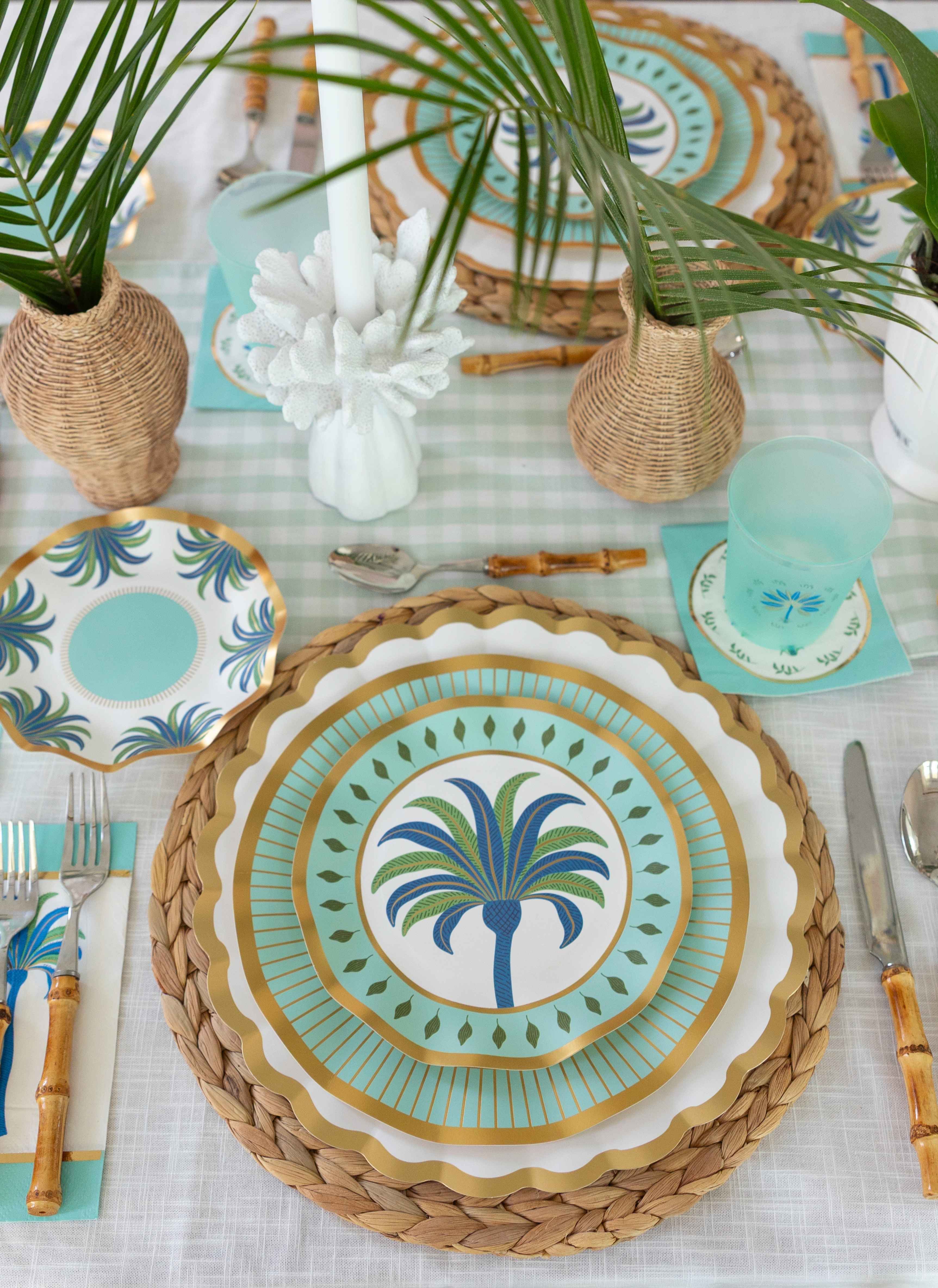 Preppy Palm Dinner Plates Set of 8 - Tropical Leaf Design Ceramic Plates for Dining, Parties & Home Decor | Durable & Stylish for Everyday Use, Entertaining & Beach-Themed Events
