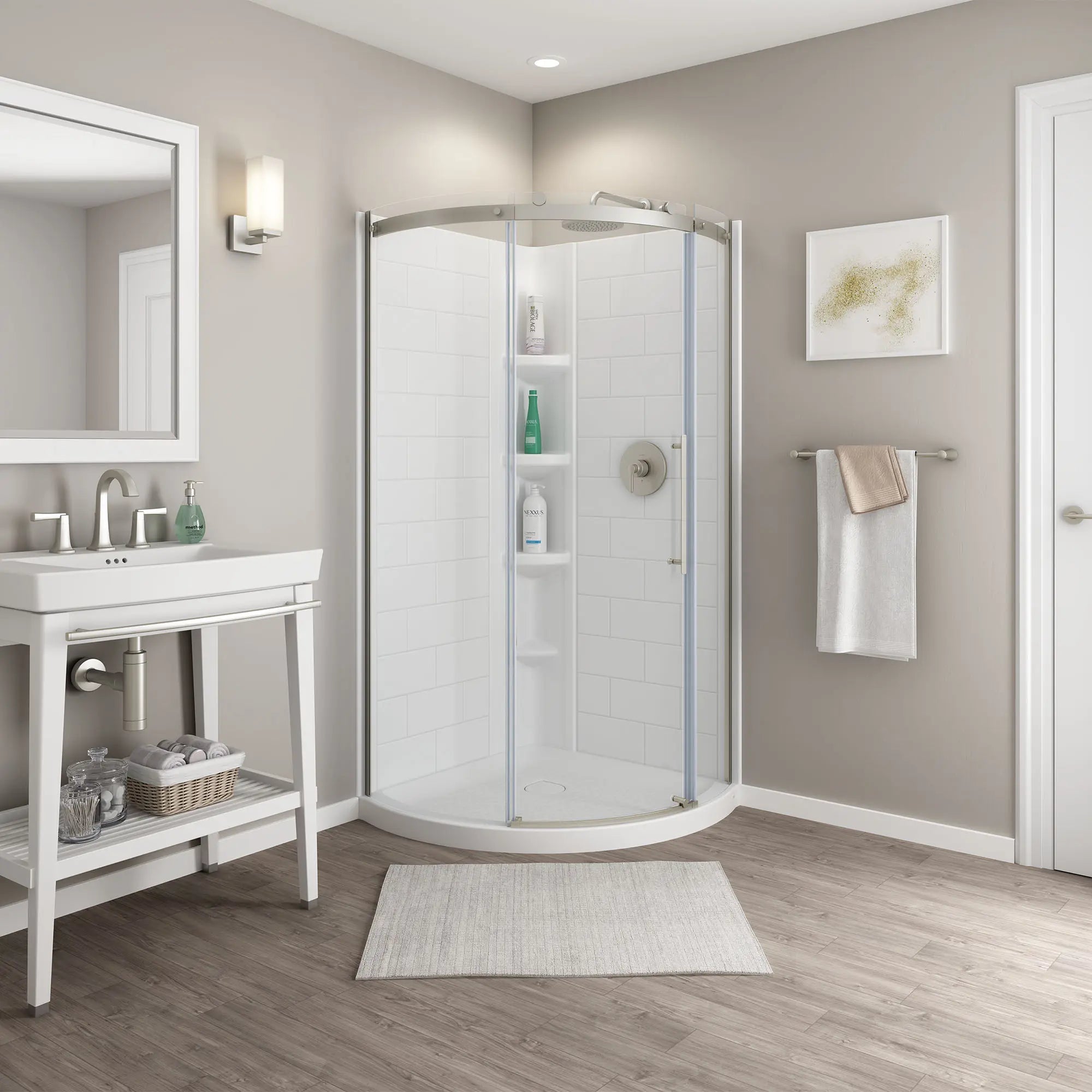 72 Inch High Semi-Frameless Curved Corner Sliding Shower Door - Modern Bathroom Upgrade for Spacious Walk-In Showers