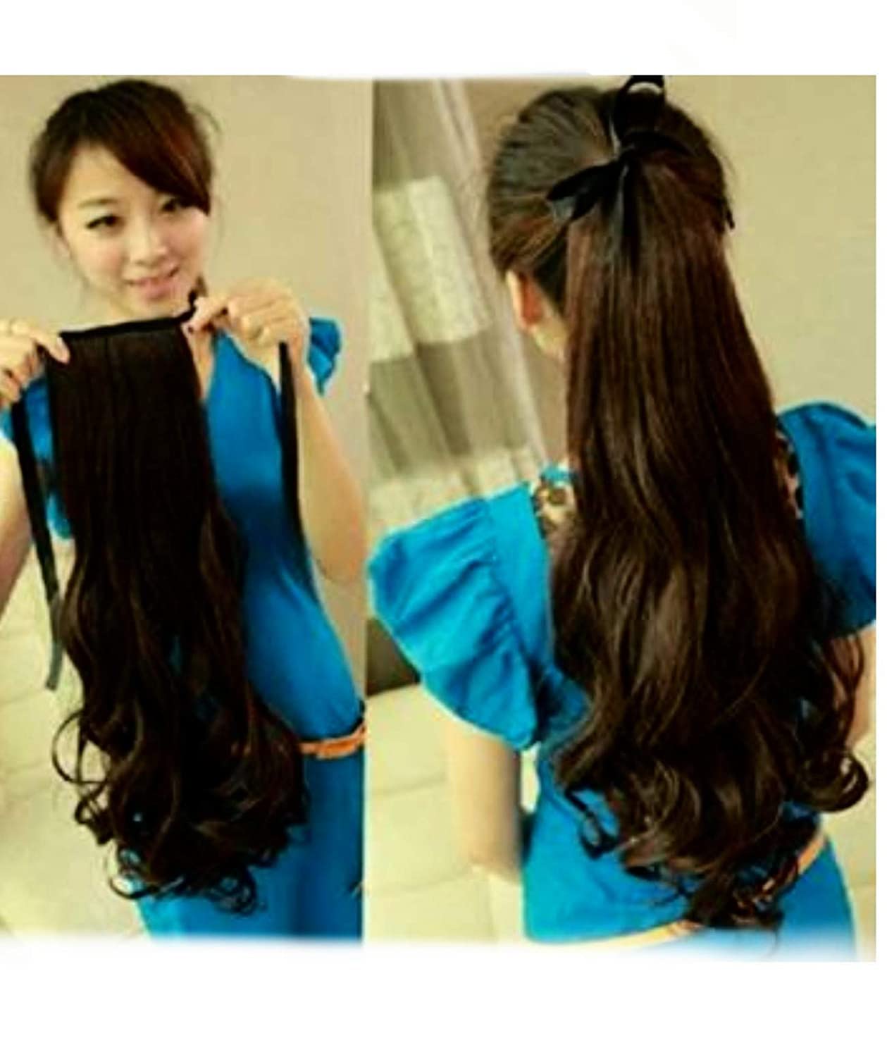 Pema Synthetic Brown Ribbon Ponytail Hair Extensions & Wigs - Curly Clip-in Ponytail Hairpiece for Women | Perfect for Parties, Weddings & Daily Styling