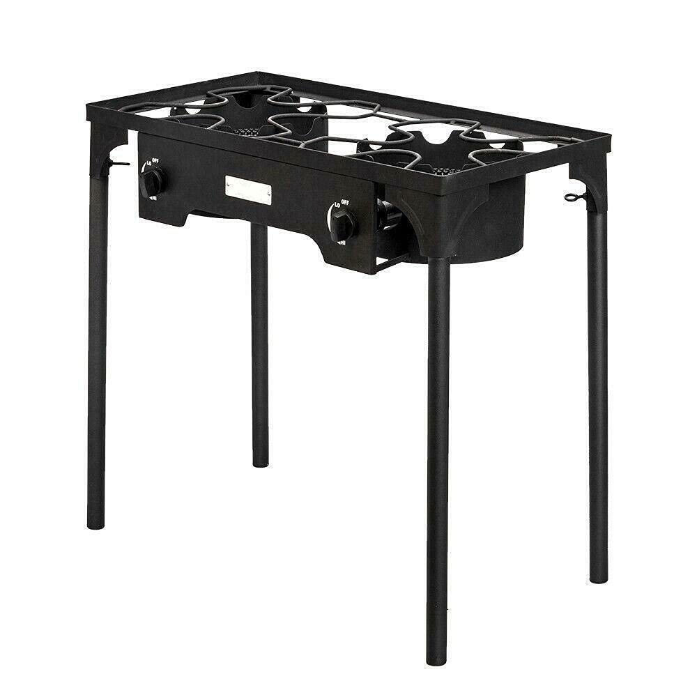 BouboboP Double Burner Outdoor BBQ Grill Stand with Prep Table - Portable Stove Cart for Camping, Picnics & Backyard Grilling - Perfect for Patio, Tailgating & Outdoor Cooking