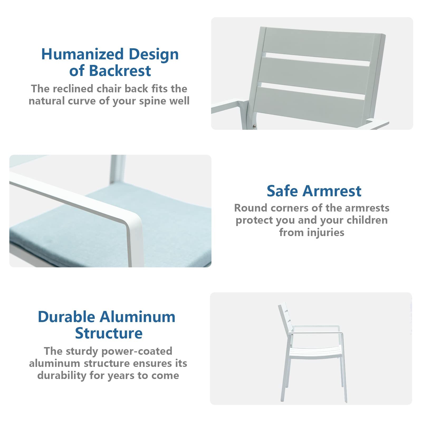 2-Pack White Stackable Outdoor Dining Chairs - Aluminum Frame Patio Armchairs with Wide Seats for Backyard, Garden, Poolside & Restaurant Use