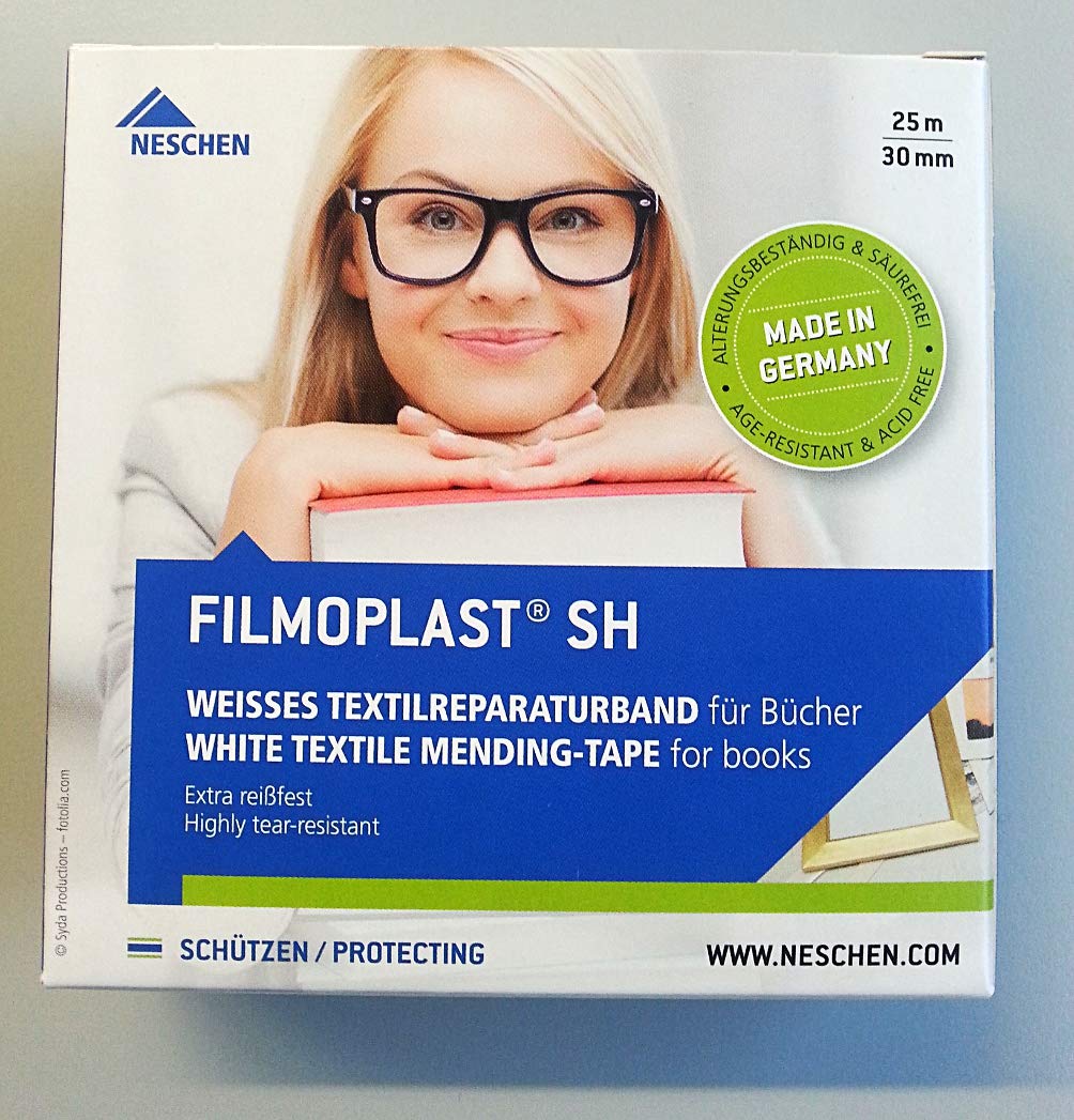 Neschen Filmoplast SH Self-Adhesive White Linen Tape - Acid-Free Archival Repair Tape for Bookbinding, Scrapbooking & Document Preservation