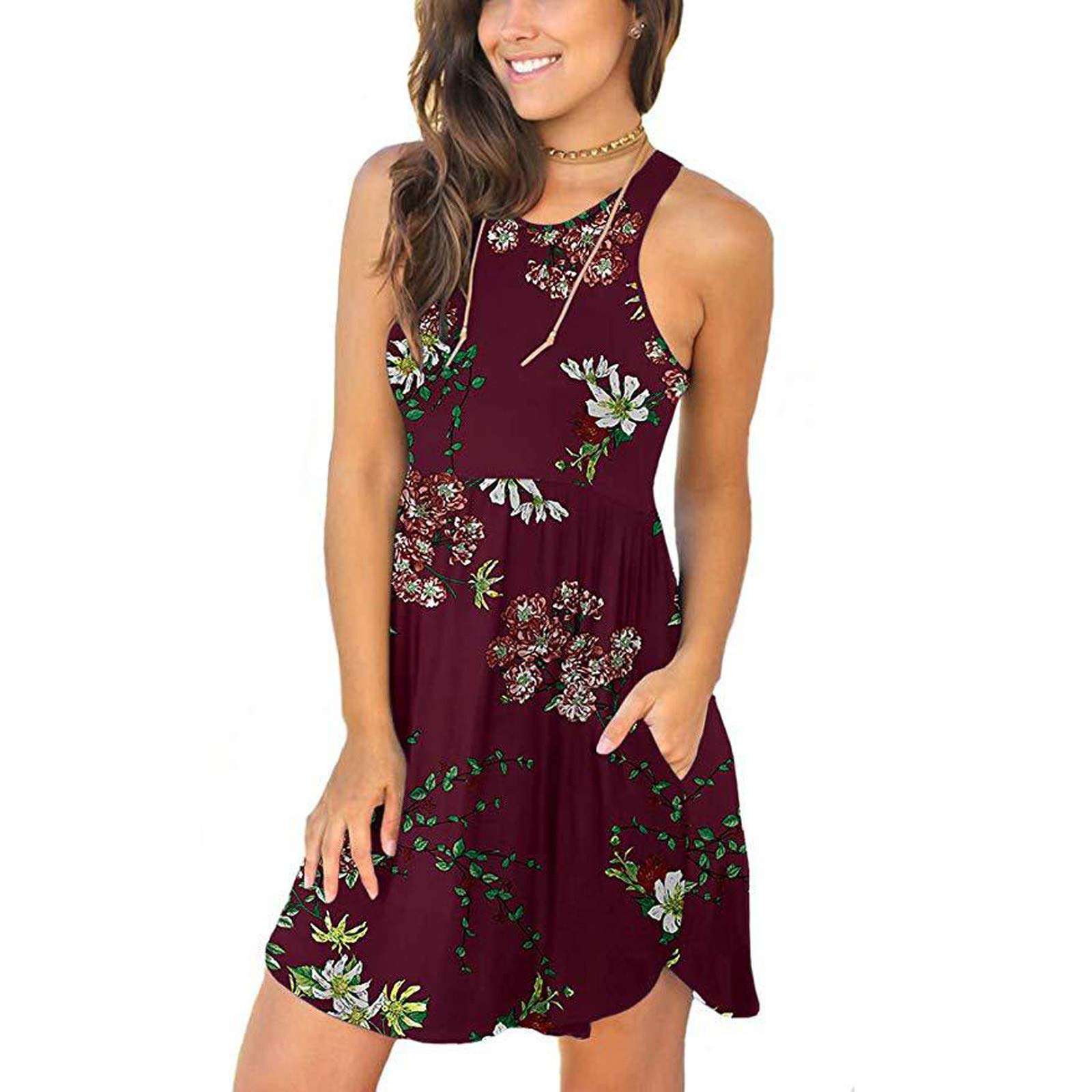 Hmlai Women's Casual Short Sleeve Off Shoulder V-Neck Boho Print Mini Sundress - Summer Beach Dress for Vacation, Party & Outdoor Activities