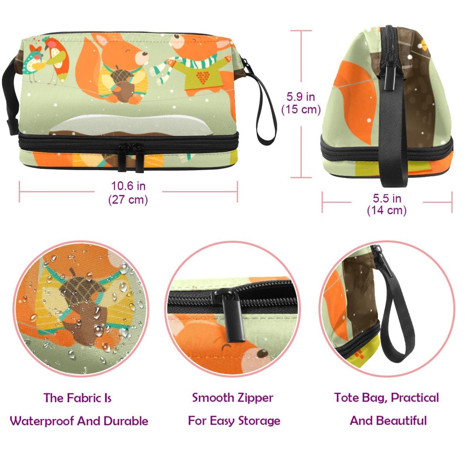 Large Makeup Bag for Women - Travel Cosmetic Organizer with Christmas Fox Bird Design, Waterproof Toiletry Pouch - Perfect for Vacation, Gym & Daily Essentials Storage