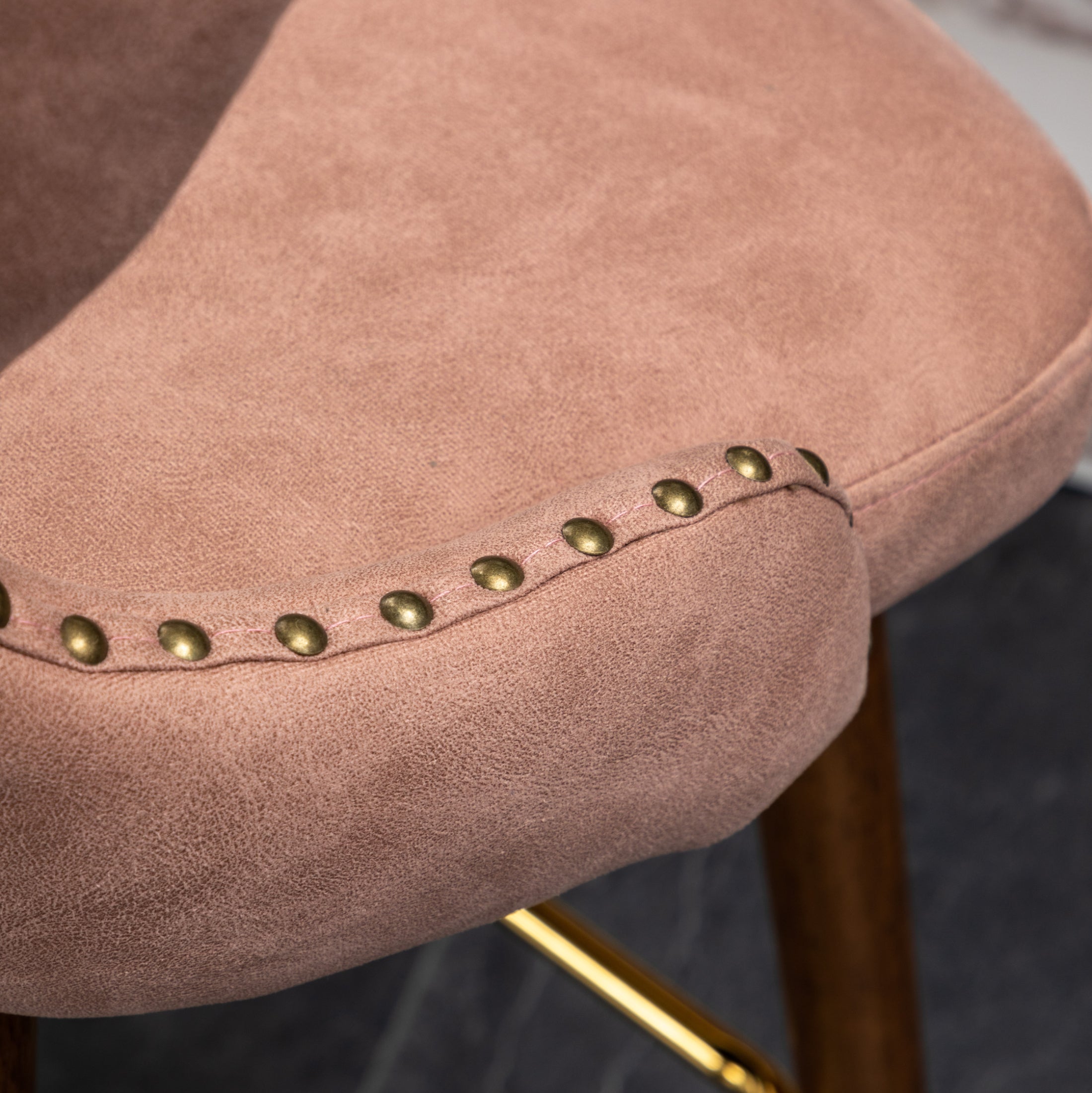 Roundhill Furniture Nevis Mid-Century Modern Faux Leather Tufted Counter Stool with Nailhead Trim - Set of 2, Pink - Perfect for Kitchen Islands, Breakfast Bars & Home Decor