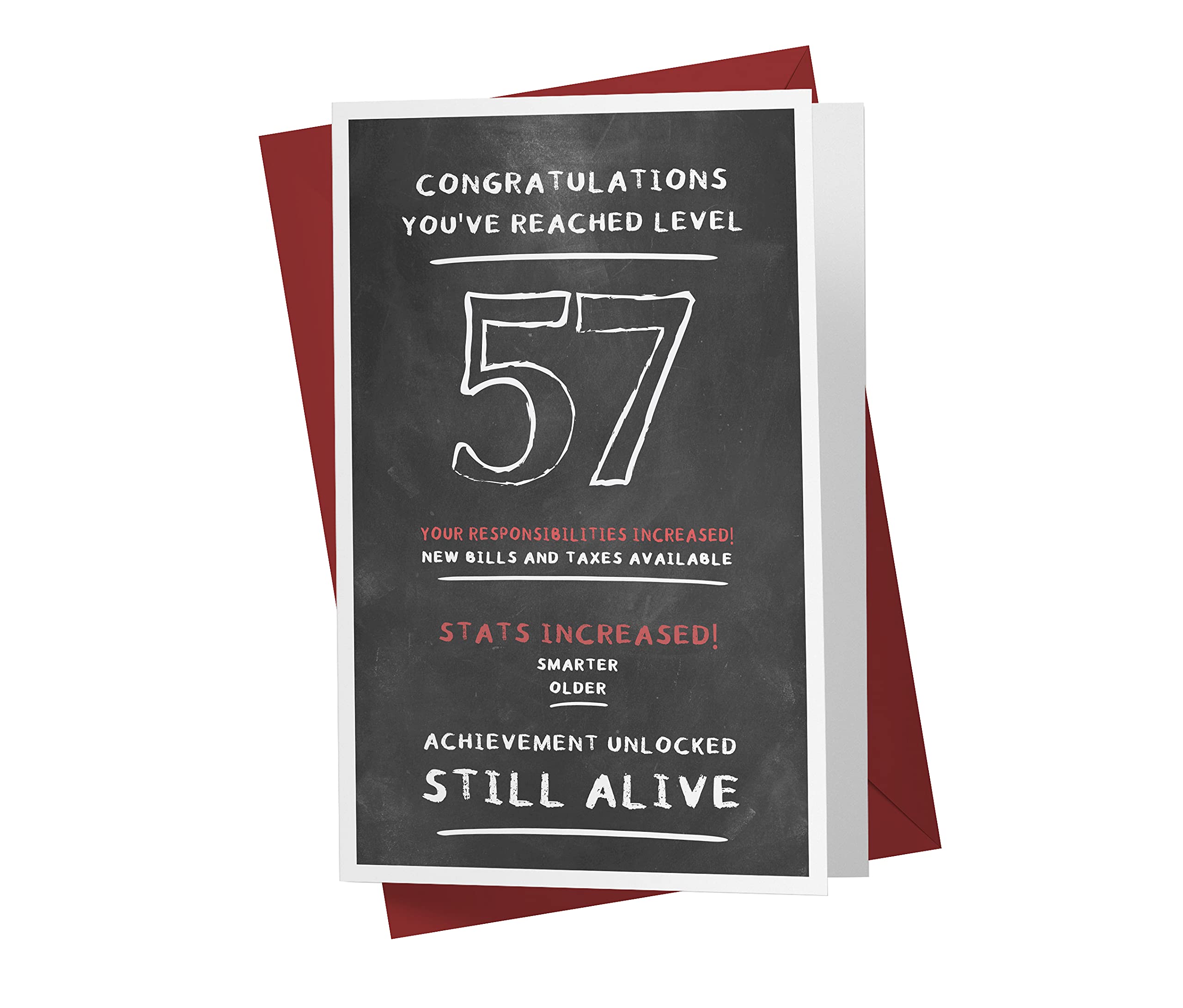 57th Birthday Card for Him & Her - Funny & Heartfelt 57 Years Old Greeting Card for Dad, Mom, Brother, Sister, Friend | Perfect for Anniversary, Retirement & Milestone Celebrations | Karto Level Reached Design