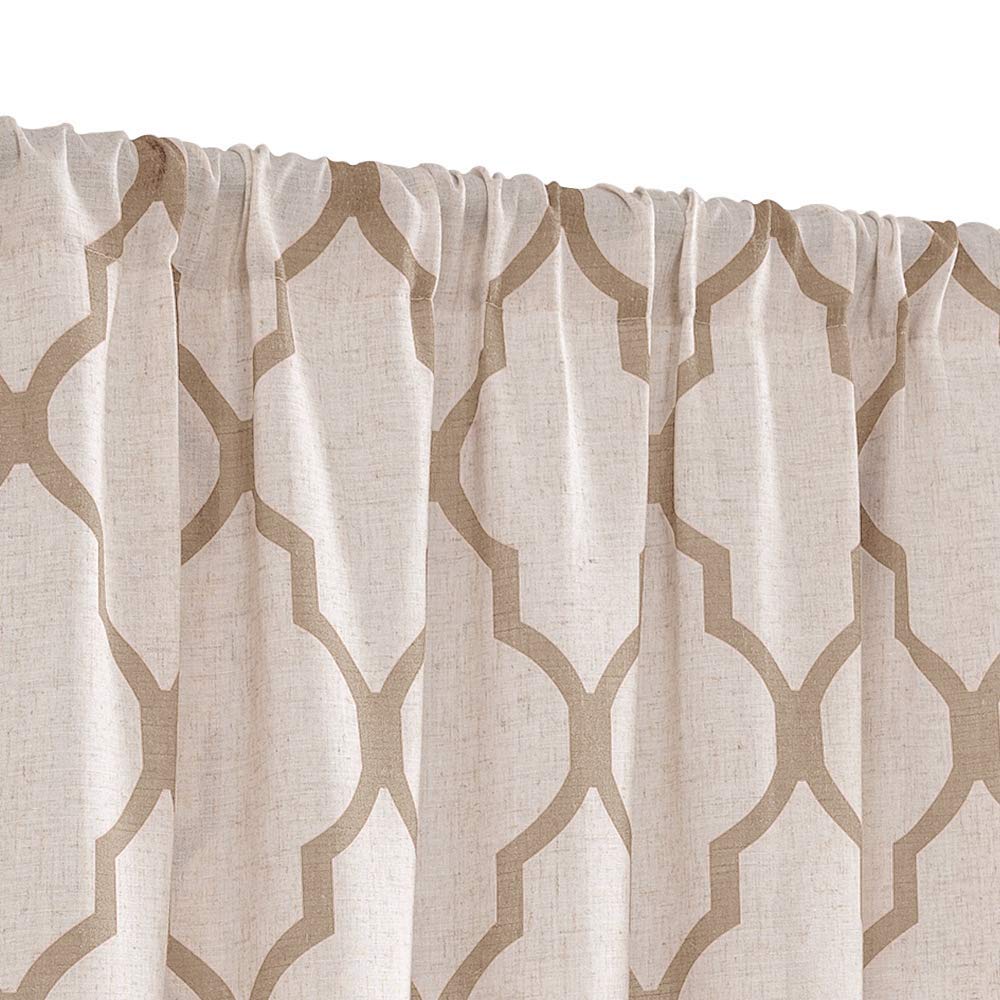 Jinchan Moroccan Printed Window Curtains - 45 Inch Tie-Up Shade Drapes with Rod Pocket, Medallion Flax Design in Taupe/Beige for Living Room, Bedroom & Small Windows | Light Filtering & Privacy