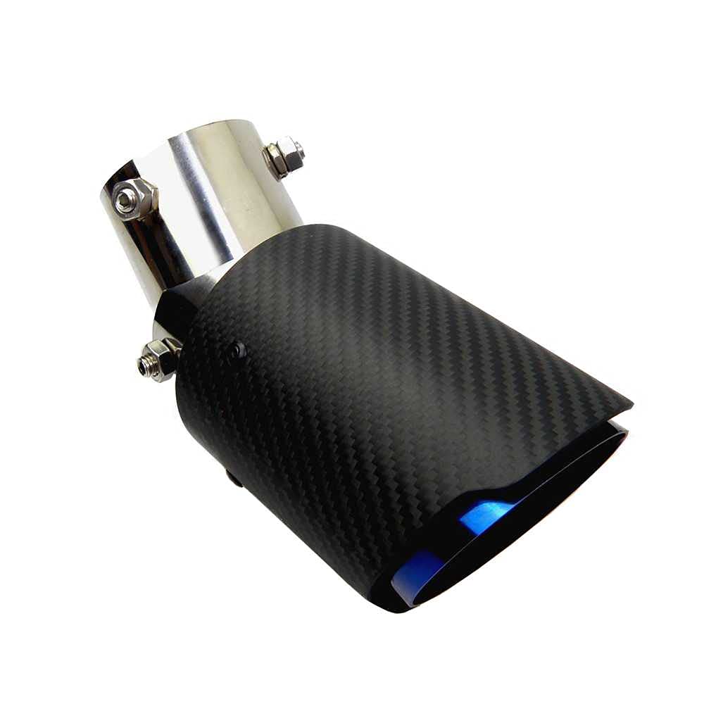 Universal Car Exhaust Tip - Angle Adjustable Carbon Fiber Muffler with Burnt Blue Finish, Straight Edge Design for Toyota & More | Enhances Vehicle Appearance & Performance
