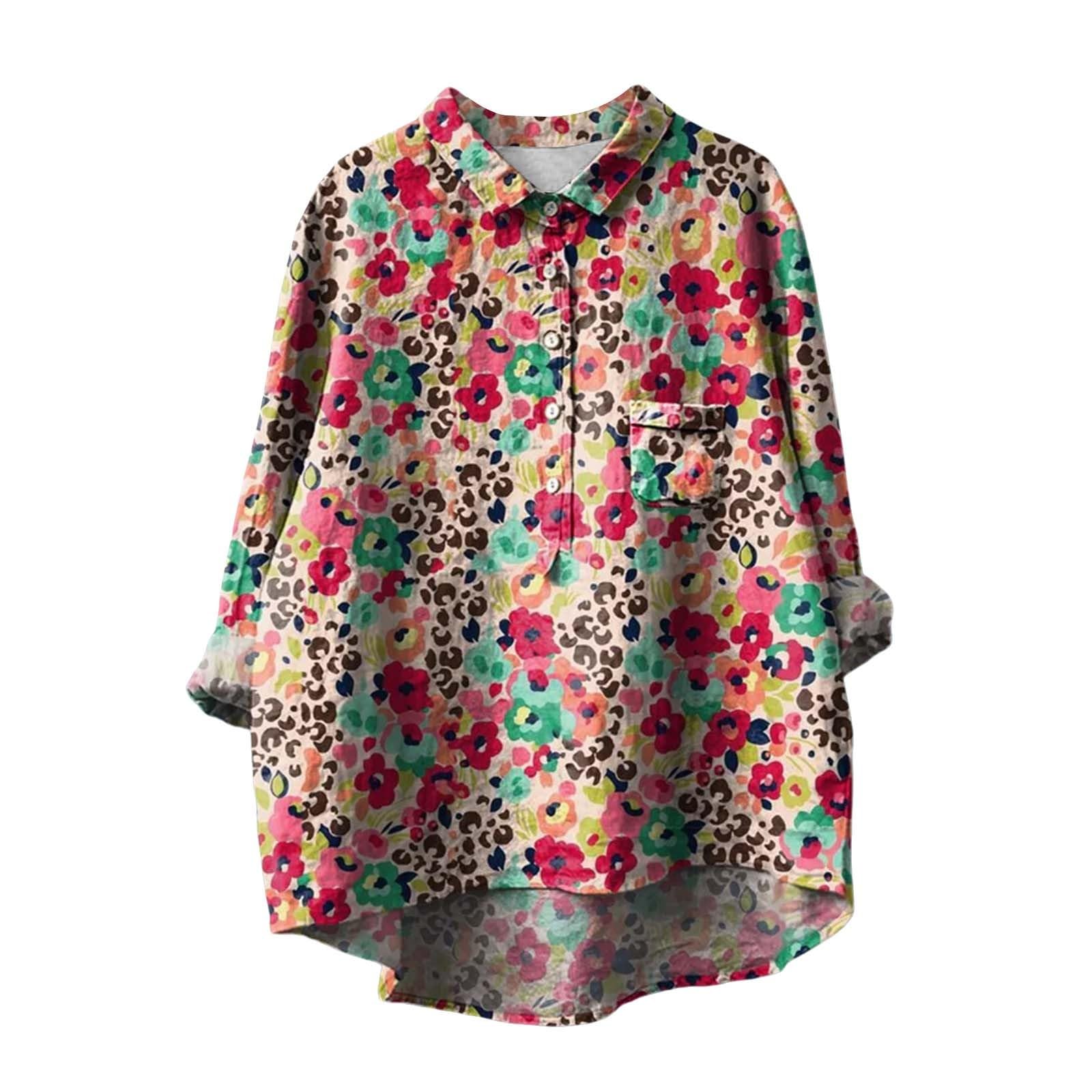 Women's Linen Blouse - Plus Size Casual Button-Up Shirt for Office & Outings