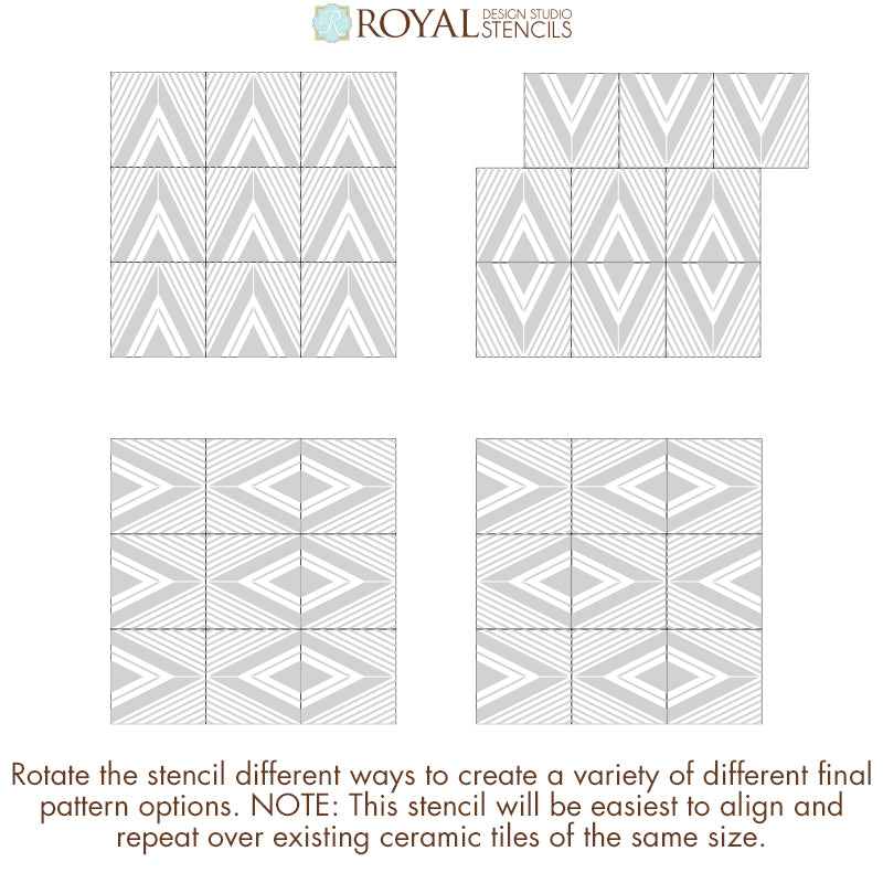 Premium On Point Diamonds Tile Stencil Kit - Reusable DIY Mosaic & Floor Pattern Template for Home Decor, Bathroom, and Kitchen Renovation Projects