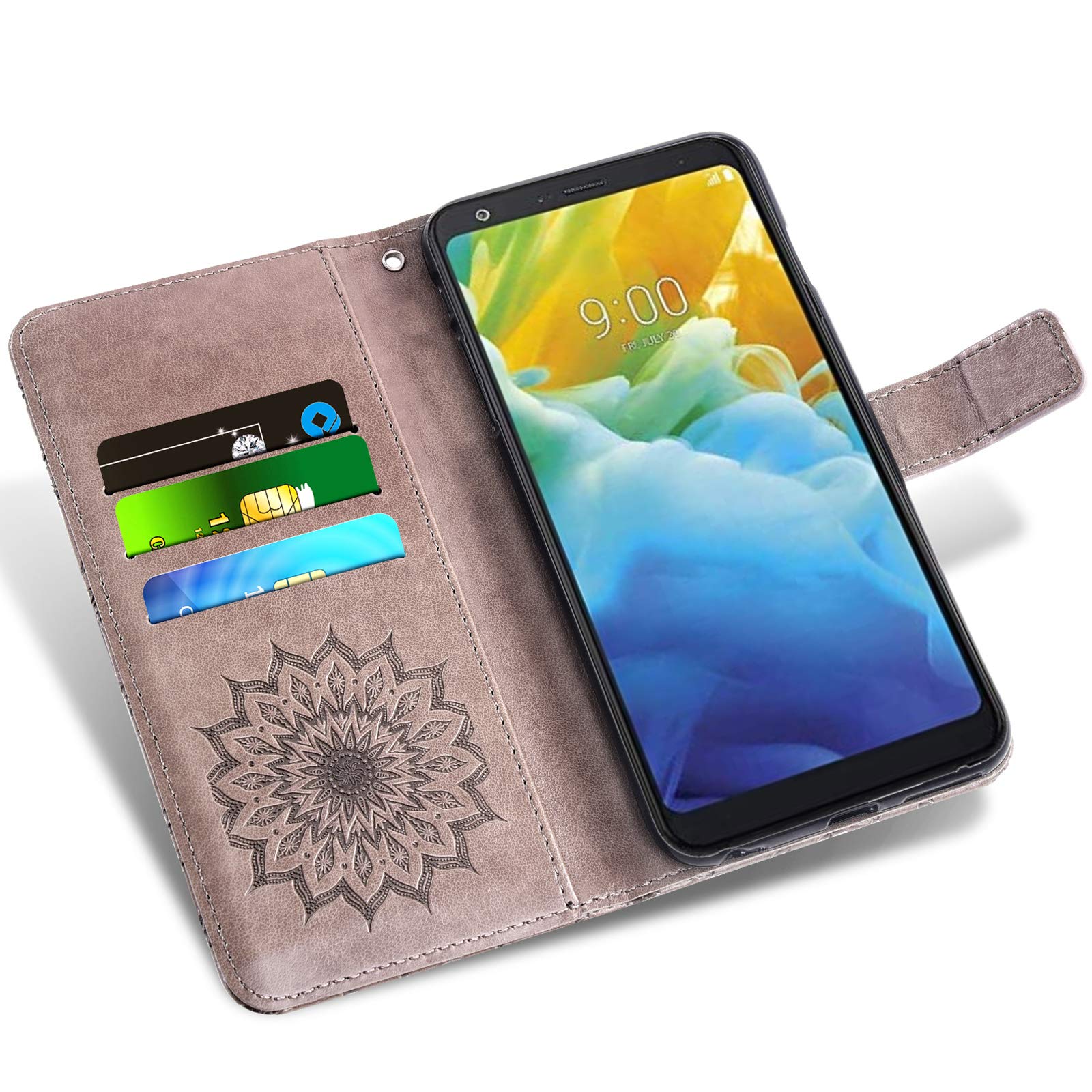 Premium Leather Wallet Case for LG Stylo 4 with Tempered Glass Screen Protector - Slim Flip Cover with Card Holder & Stand Function (Gray) - Perfect for Work, Travel and Daily Use - Compatible with LG Stylo4/Sylo4/4+/Q Stylus/Stlo4 (Men & Women)