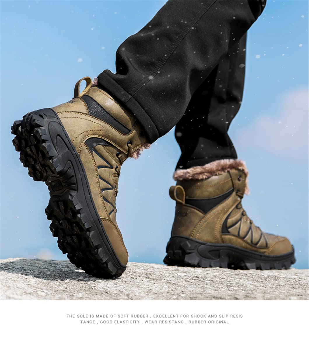 Men's High Top Hiking Boots - Winter Warm Waterproof Outdoor Sneakers for Snow & Trail - Fashionable Ankle Boots for Men in Large Sizes - Perfect for Mountain Climbing, Camping & Winter Adventures