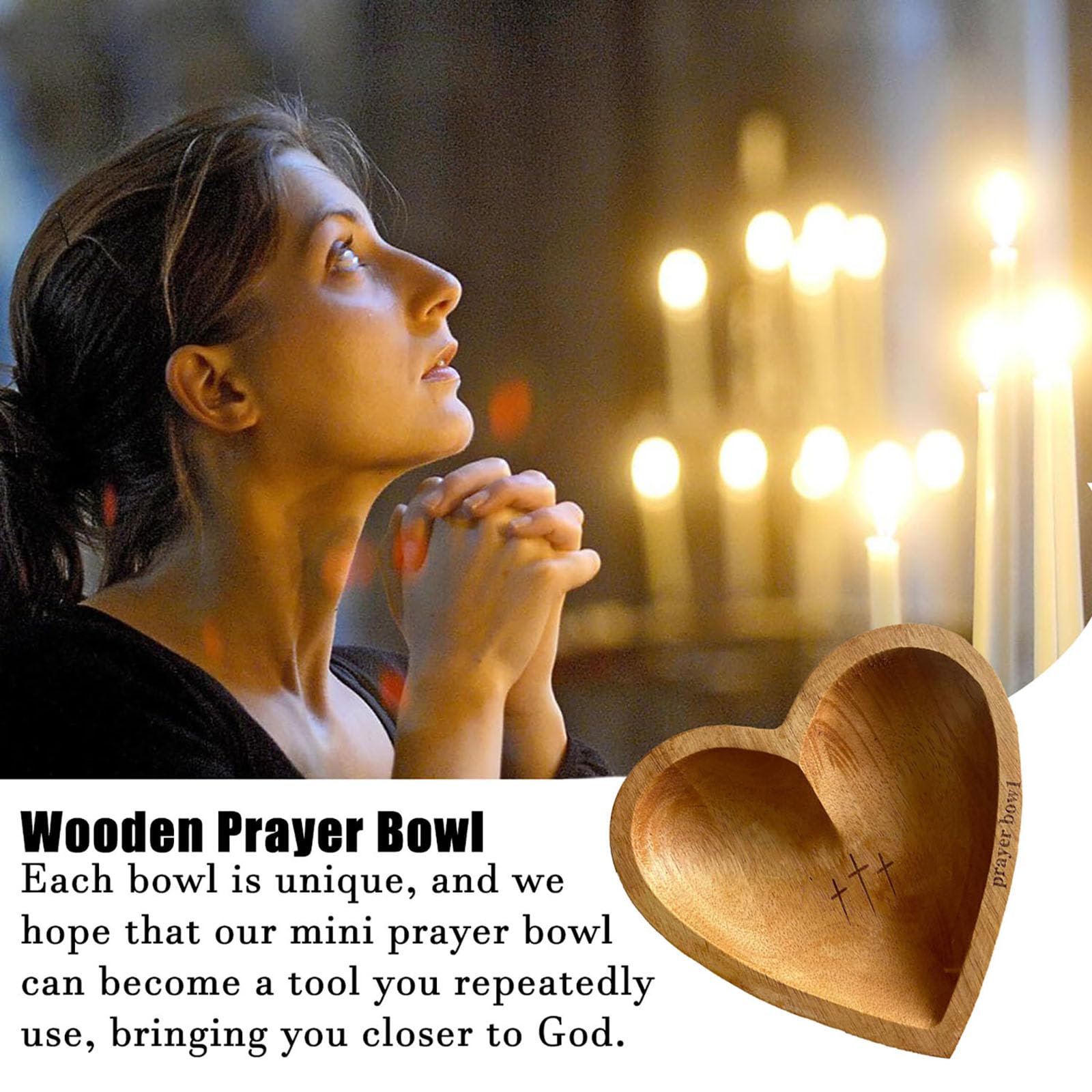 Wooden Prayer Bowl with Heart-Shaped Design & Inspirational Cards - Christian Religious Gift for Women, Men, Mom & Dad - Perfect for Mother's Day, Birthday, Retirement - Home Decor & Spiritual Meditation Accessory