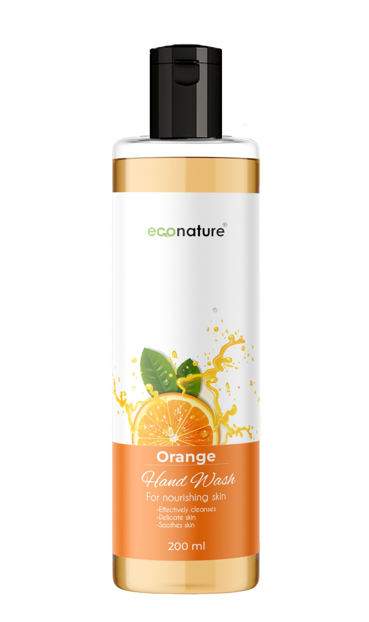 Econature Moisturizing Hand Wash 200ML - Rich Foam Gentle Cleanser with Hydrating Formula for Soft Hands | Orange Scented | Perfect for Home, Office & Bathroom Use