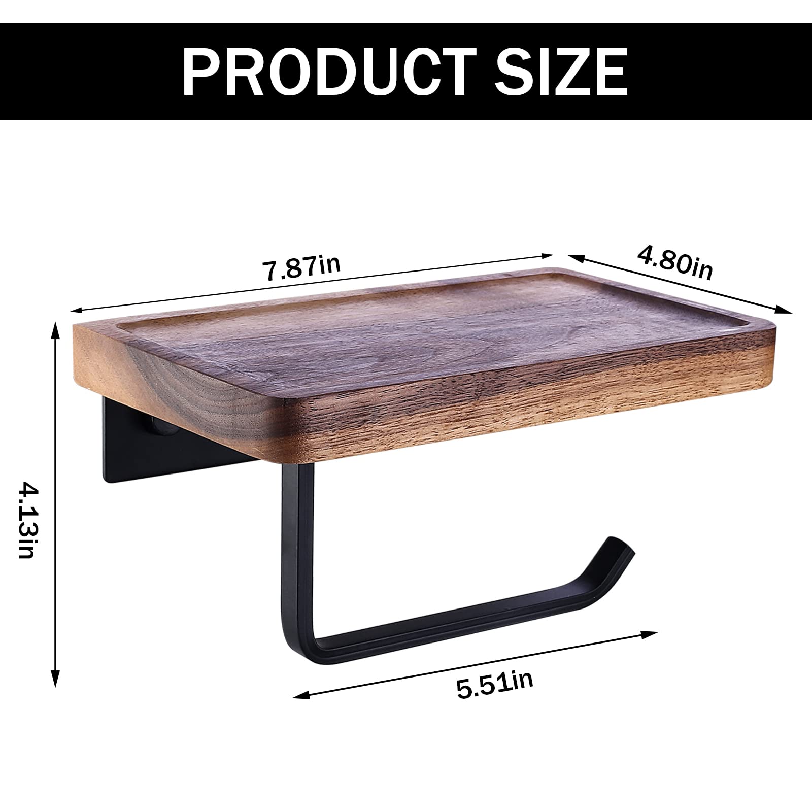 Wooden Toilet Paper Holder with Shelf - Wall Mounted Bathroom Tissue Roll Organizer with Phone Stand for Kitchen, Washroom & Home Decor | Space-Saving Storage Solution