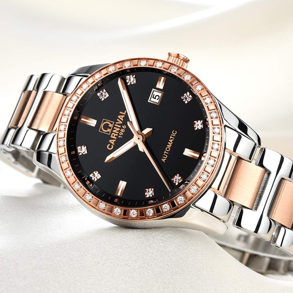 Luxury Women's Diamond Automatic Mechanical Watch - Rose Gold Stainless Steel with Sapphire Crystal, Waterproof Elegant Blue Watch for Women | Perfect for Formal Events, Business Meetings & Special Occasions