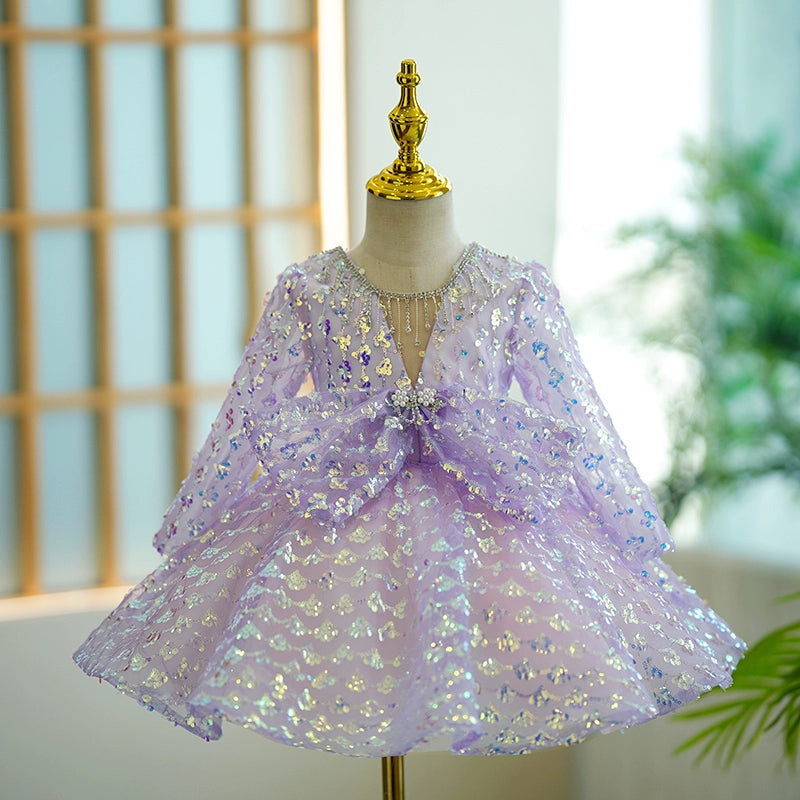Sparkly Sequins Baby Girl Dress for Autumn - Toddler Princess Birthday Party Outfit with Bow Knot | Perfect for Holidays, Photo Shoots & Special Occasions