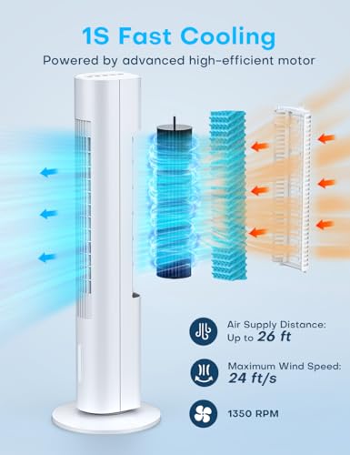 BALKO TS03Y Portable Evaporative Air Cooler - 3-in-1 Cooling Fan, Humidifier & Air Circulator - White - Ideal for Home, Office, Bedroom & Outdoor Use