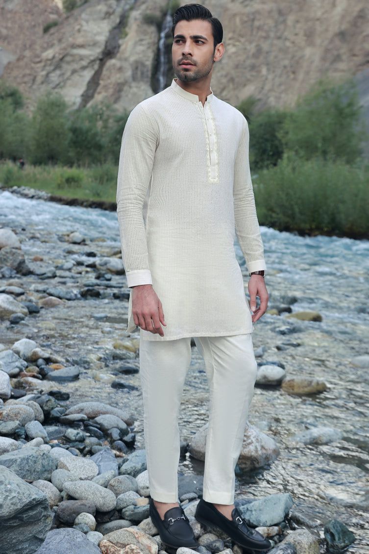 Premium Blended Light Grey Shalwar Kameez by J. Junaid Jamshed - Elegant Pakistani Traditional Outfit for Men, Perfect for Weddings, Eid & Special Occasions