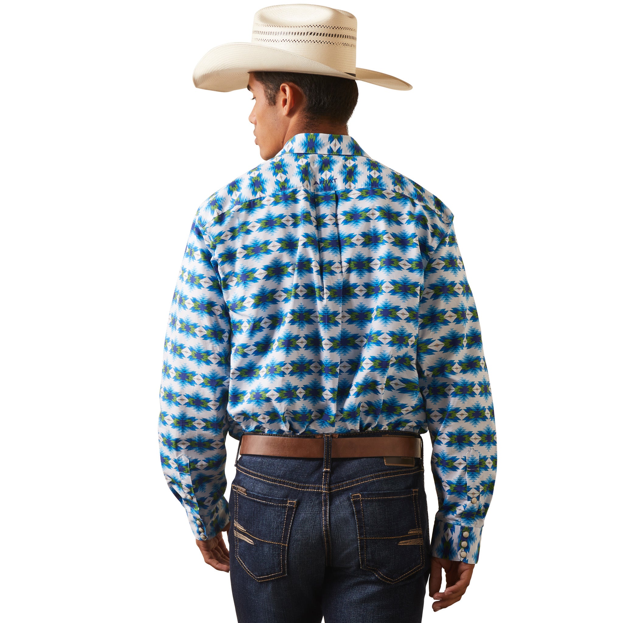Ariat Men's Southwest Long Sleeve Shirt - Levi White, Green & Blue Plaid Western Style for Cowboy, Rodeo & Outdoor Activities
