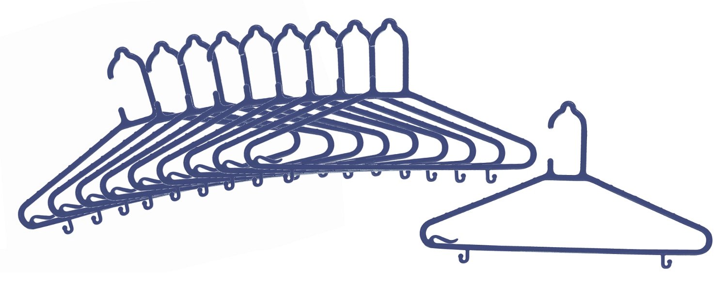 Kokubo Kogyosho 1563 Navy Blue Clothes Hangers - 10 Pack Bulk Set for Daily Use | Space Saving Closet Organizer for Home & Laundry