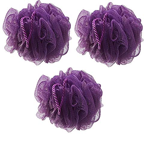 Exfoliating Bath Sponge & Loofah Pouf Set - 3 Pack Soft Mesh Shower Ball for Gentle Skin Cleansing & Body Scrub, Purple - Perfect for Daily Shower, Spa & Exfoliation Routine