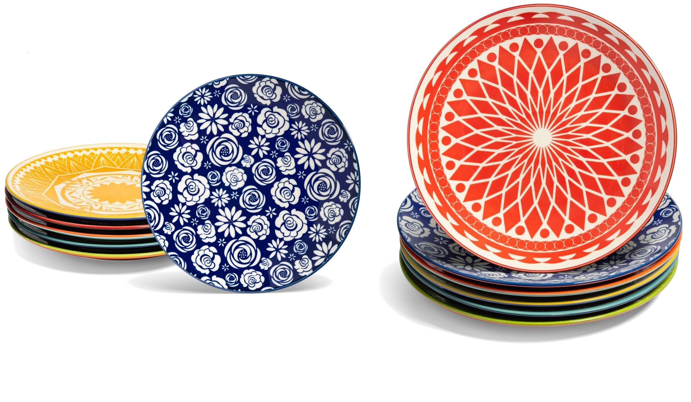 Annovero 12-Piece Colorful Porcelain Dinnerware Set - Salad & Dinner Plates - Microwave & Dishwasher Safe - Elegant Tableware for Home, Restaurants & Parties