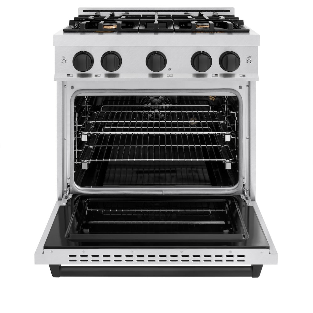 ZLINE Autograph Edition 30-inch 4.2 cu. ft. Classic Gas Range with 4 Burner Cooktop & Convection Gas Oven - Satin Stainless Steel with Matte Black Accents (CGRSZ 30 MB) | Professional Kitchen Appliance for Home Chefs & Cooking Enthusiasts