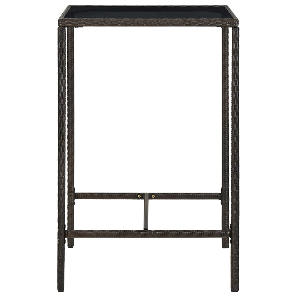 Outdoor Square Bar Height Table - 27.6x27.6x43.3 Inch Brown Poly Rattan & Glass Top - Perfect for Patio, Deck, Garden, Backyard, Terrace or Camping - Ideal for Outdoor Dining, Entertaining & Relaxing